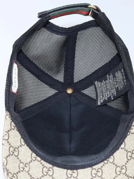 GUCCI GG Supreme Web Sherry Line Cap PVC L Beige Red Green 426887 Auth 171533 main image 15